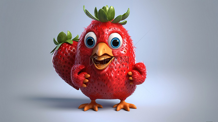 一只鸡抓着一个巨大草莓的搞笑 