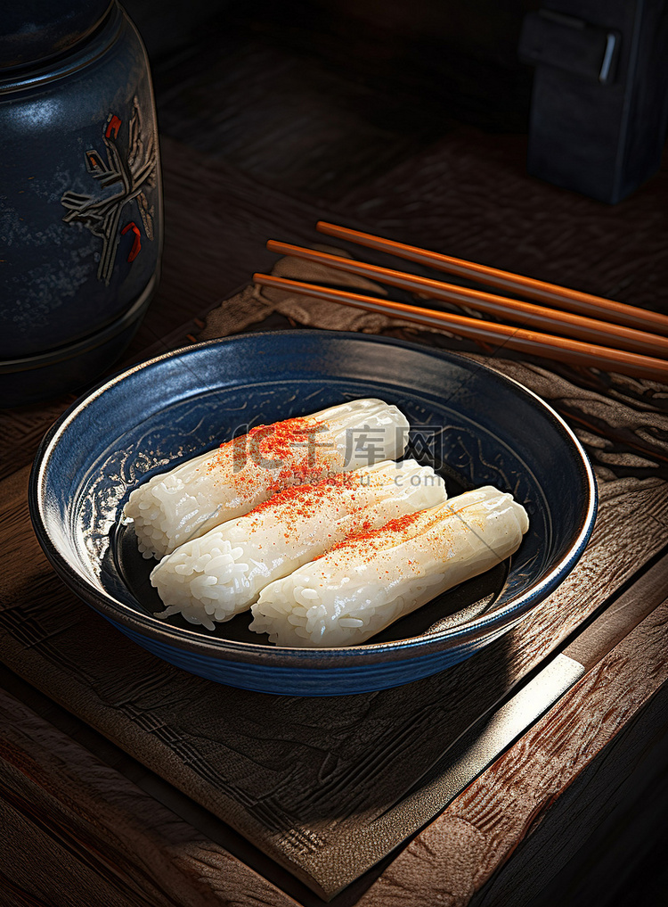 用筷子将米饭盛入碗中