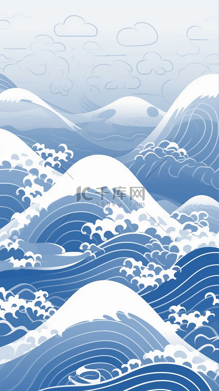 海洋日海浪纹样日式背景