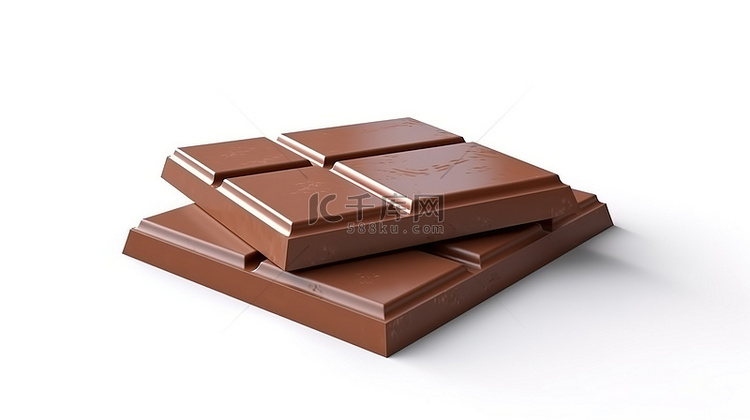 巧克力棒的 3D 插图在白色背