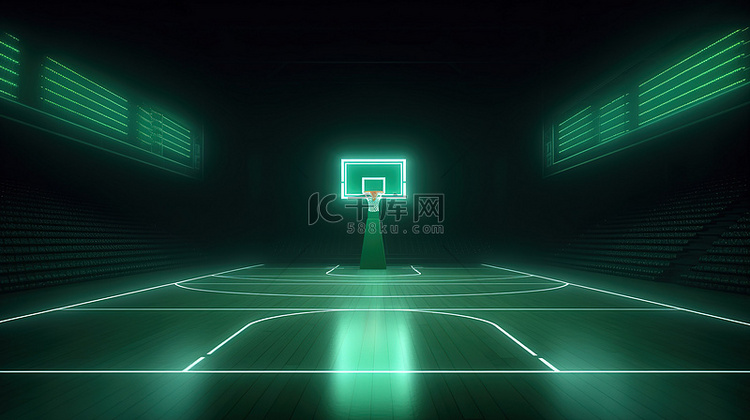 荒凉的篮球场，周围照明的运动场