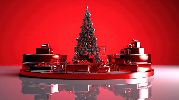 节日讲台 3D 渲染圣诞快乐庆