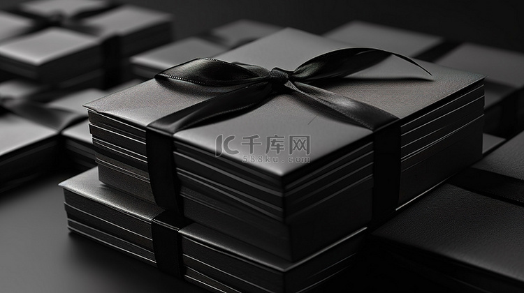 黑色名片覆盖包装纸的 3d 渲染