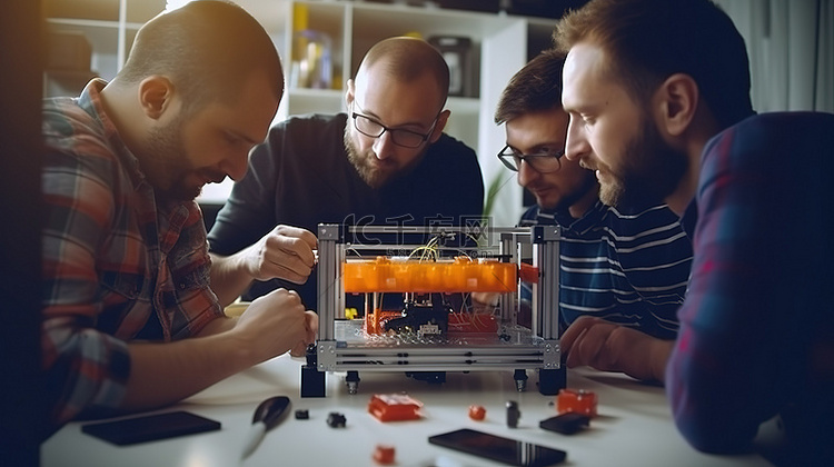 三人合作设置 3D 打印机