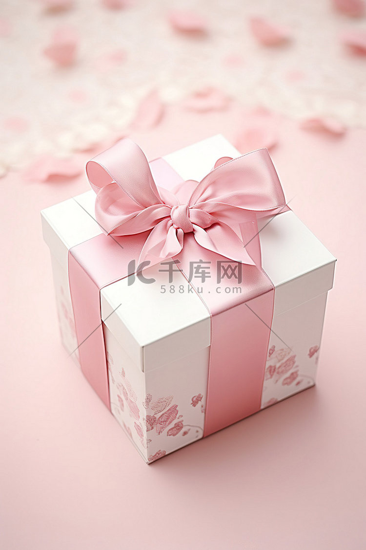 带蝴蝶结的白色和粉色礼品包装盒