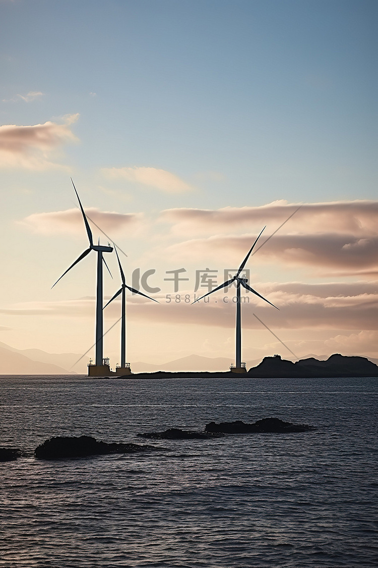 苏格兰海岸的风力涡轮机