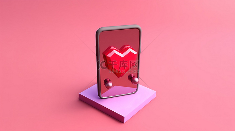 智能手机上爱情通知符号的 3D