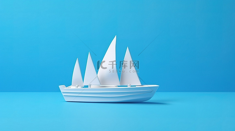 蓝海背景下白船的 3D 渲染，