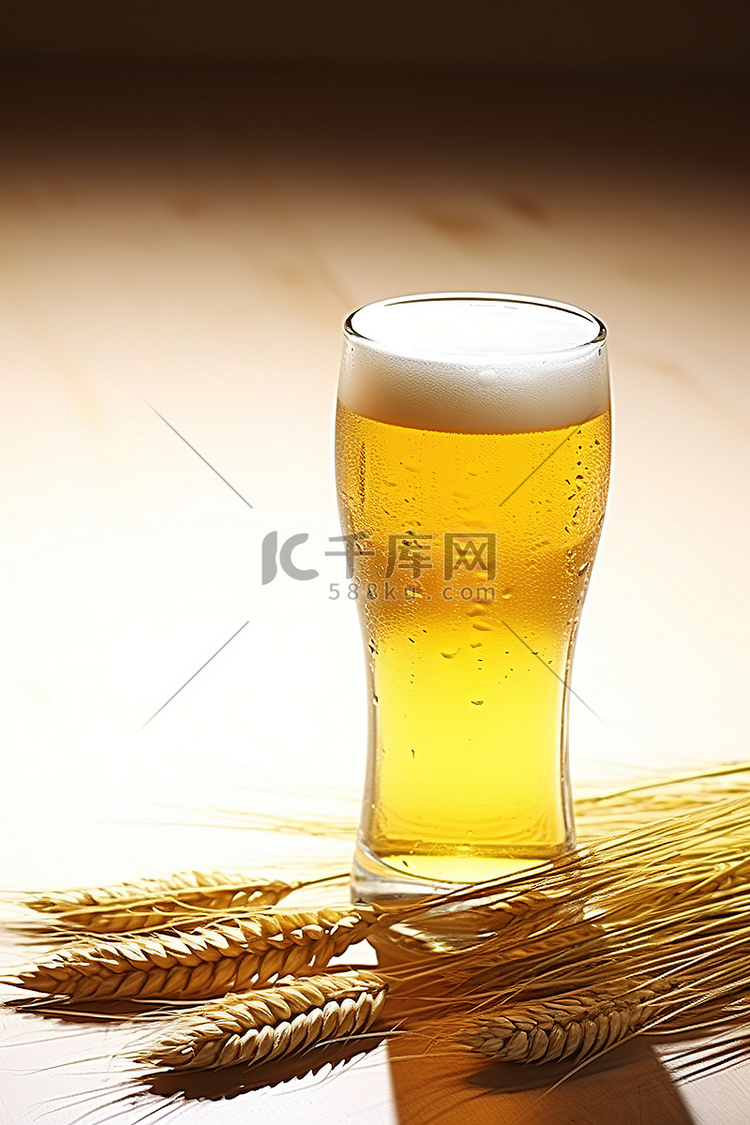 一杯啤酒坐在小麦旁边