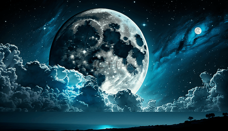 月亮星空蓝色唯美背景