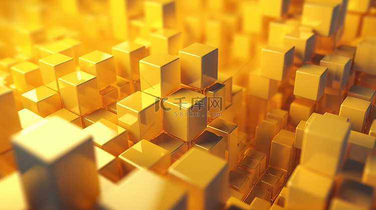抽象背景中黄色原子立方体的 3