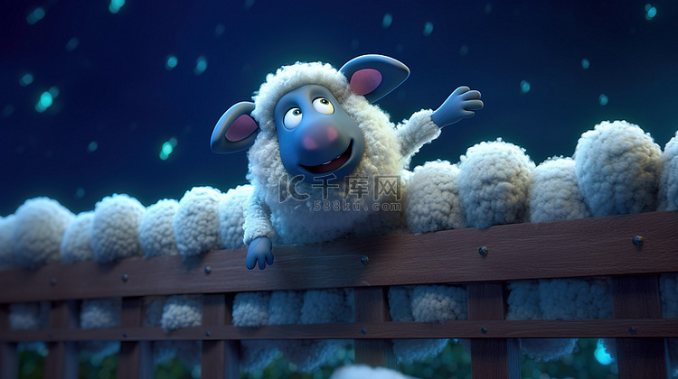 异想天开的卡通可爱羊在星夜令人