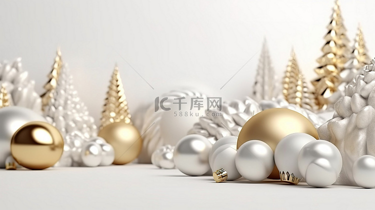 具有节日概念的白色和金色圣诞背