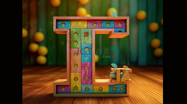 带有字母 t 的儿童木制字母块