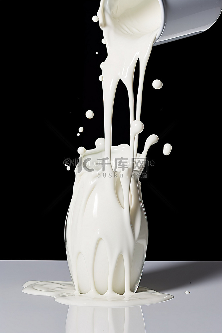 白色牛奶流出，表面呈白色