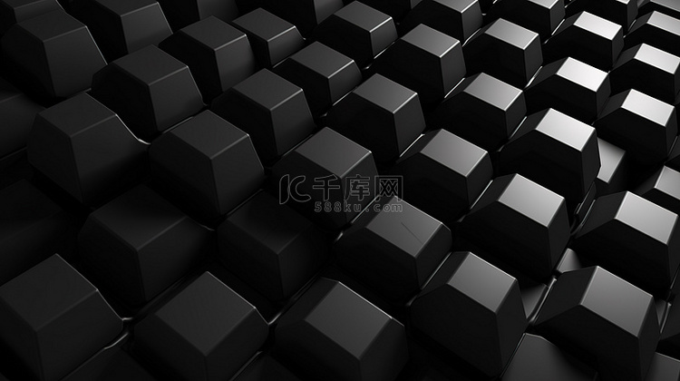 黑色背景上的 3d 渲染六边形抽象