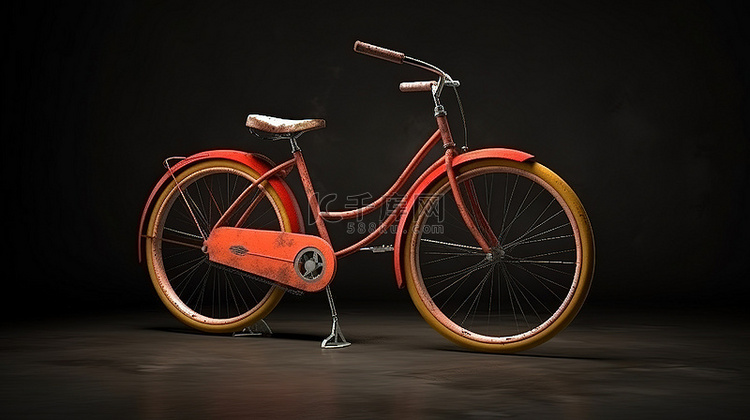 老式自行车独自站在 3D 渲染