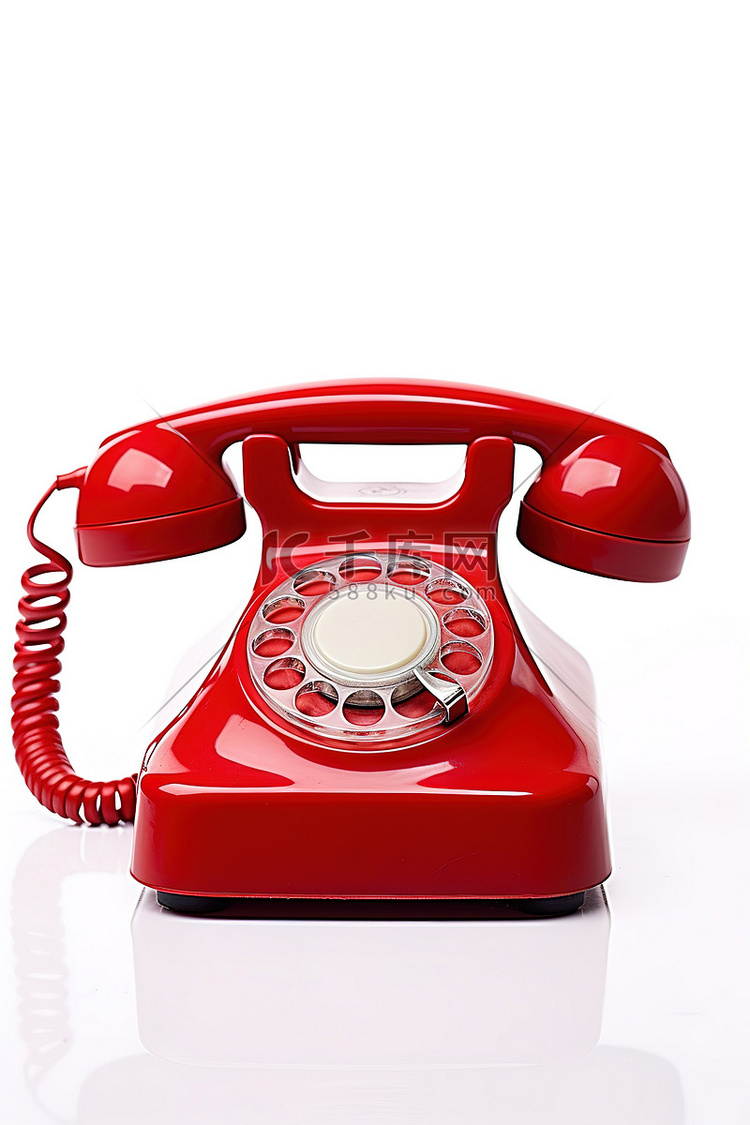 白色背景上的红色老式电话