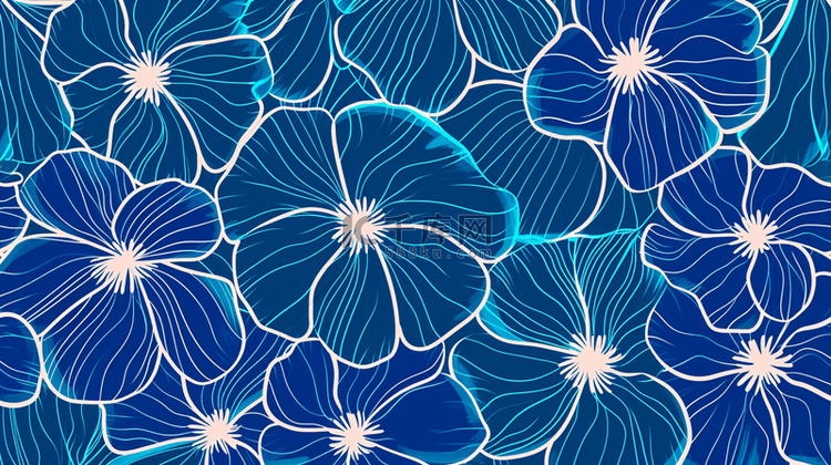 蓝色平铺简约纹理小花的背景图17