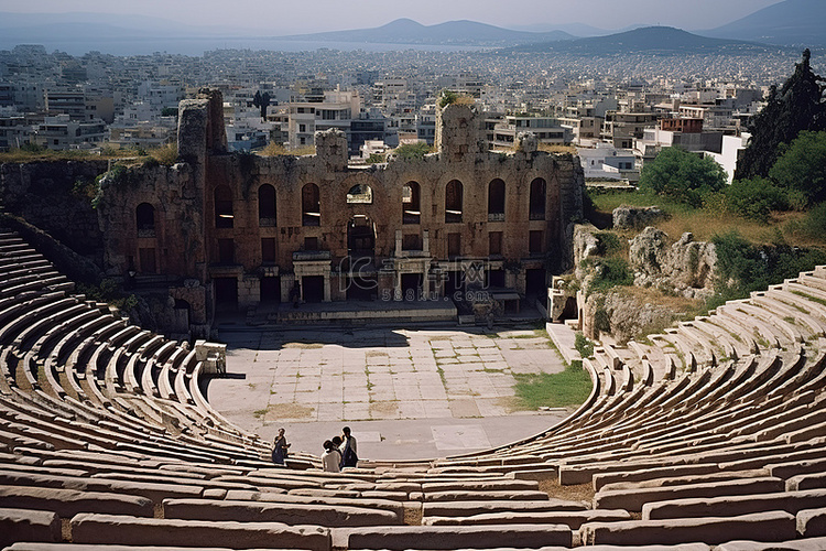 一个可以俯瞰雅典城的座位的剧院