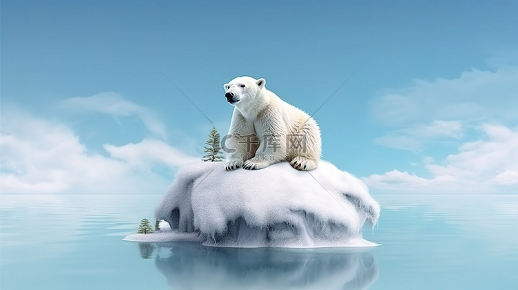 小冰山与北极熊的 3d 渲染