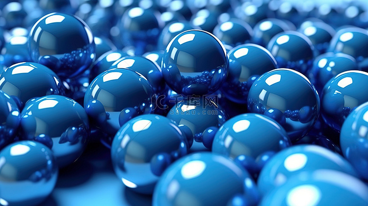 蓝色光泽球体的时尚 3D 渲染插图