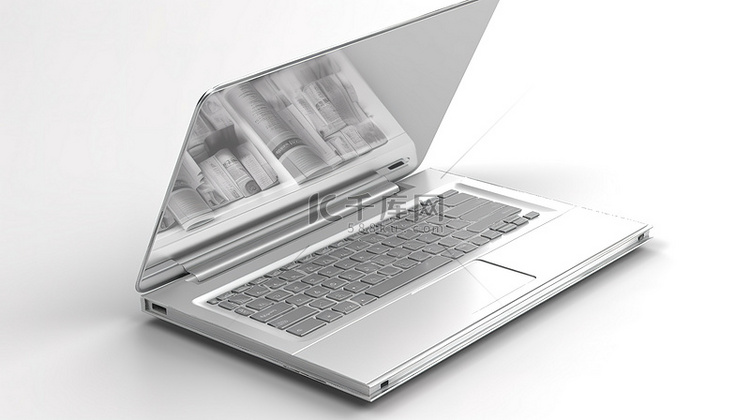 孤立的白色笔记本电脑的 3D 插图