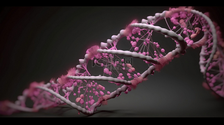 粉红色 3d DNA 渲染照亮的灰色背景