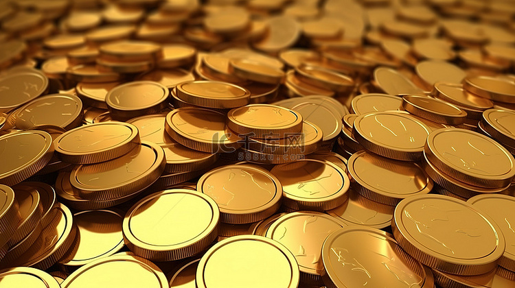 一堆金币的 3D 渲染象征着企