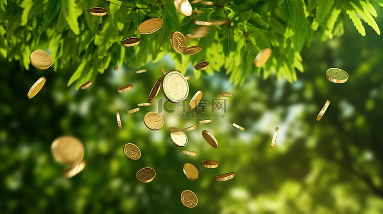 绿叶树掉落硬币说明银行业务和省