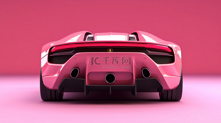 玫瑰色超级跑车从后面在 3D 