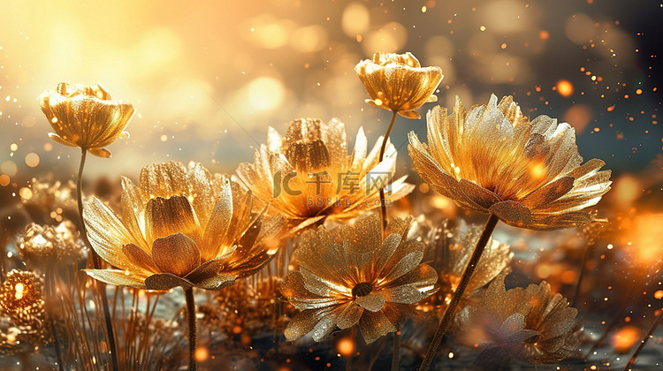 迷人的奢华背景，金色的花朵和花