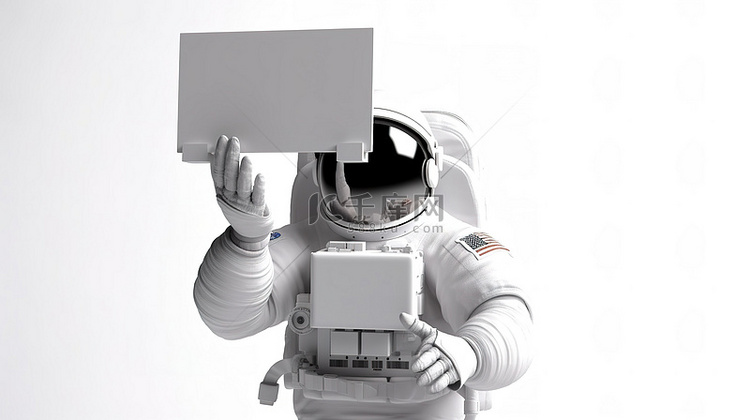 宇航员在白色背景下展示 3D 
