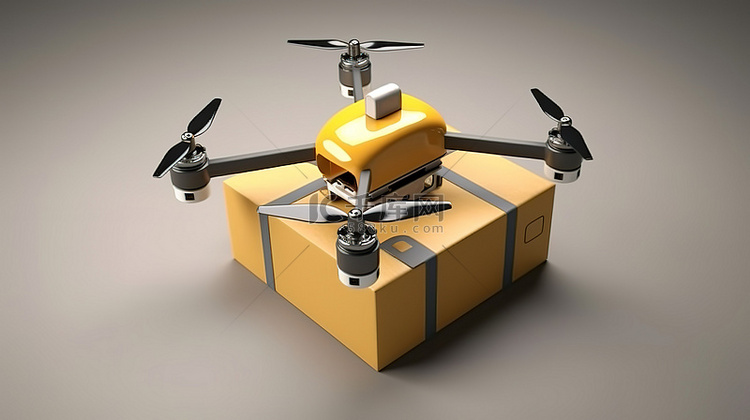 无人机交付的 3D 插图运输包渲染