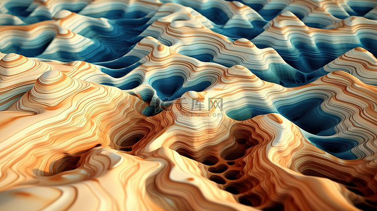 抽象景观的超现实地形 3D 渲染