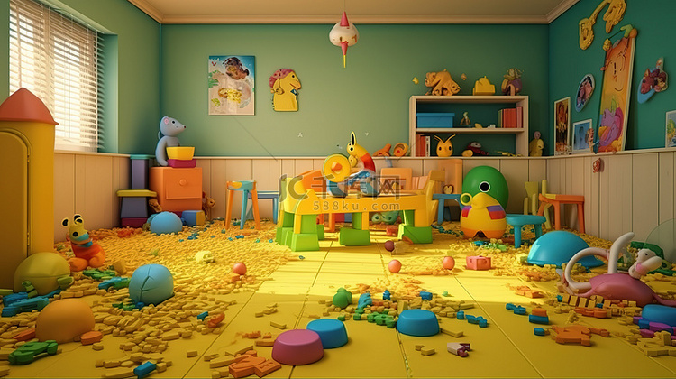 玩具丰富 一个有趣的儿童房间的