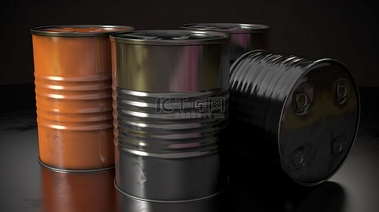 金属桶的工业燃料储存3D渲染