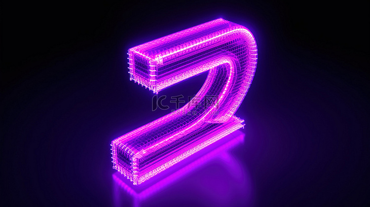 3D 渲染紫色数字设计体积第二