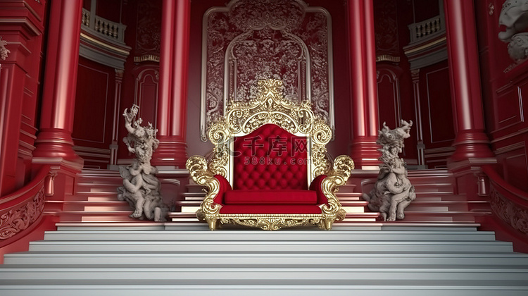 宫殿大厅中带有背景楼梯的雄伟红