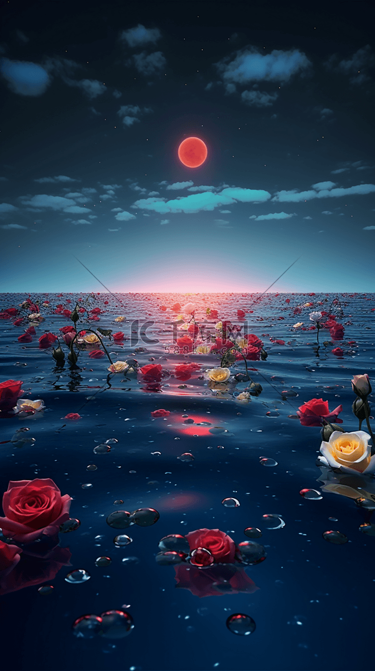 玫瑰花卉大海星空月亮梦幻卡通广