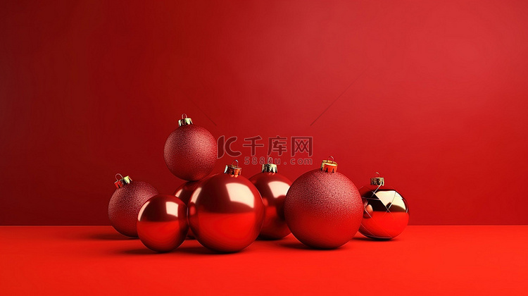 圣诞树和红色背景装饰品的节日 