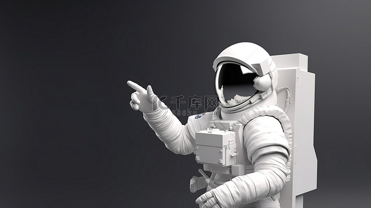 宇航员的手做出手指手势并举着白