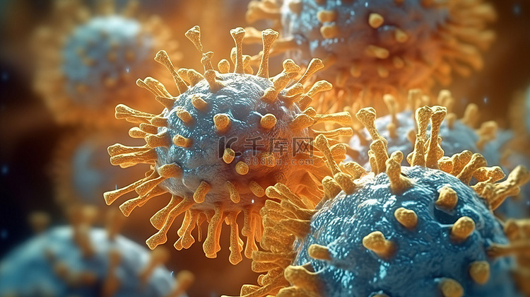 微观层面上冠状病毒的 3D 渲染