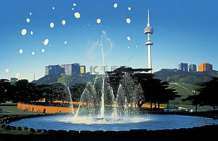首尔市中心的图像，背景中有喷泉