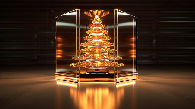 抽象玻璃墙上的霓虹灯发光圣诞树