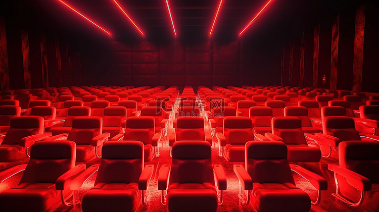 霓虹灯电影院中一排充满活力的红