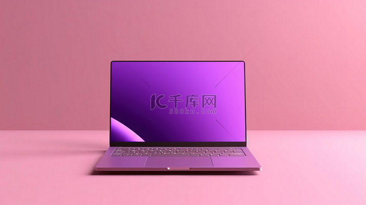 空白屏幕紫色笔记本电脑样机的简