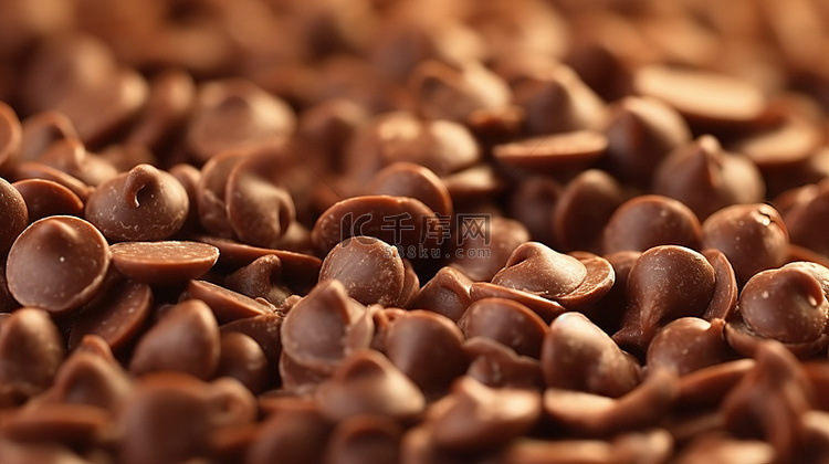 美味巧克力片的特写 3D 插图