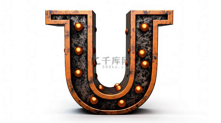 3d 渲染铜点状小写字母 u 