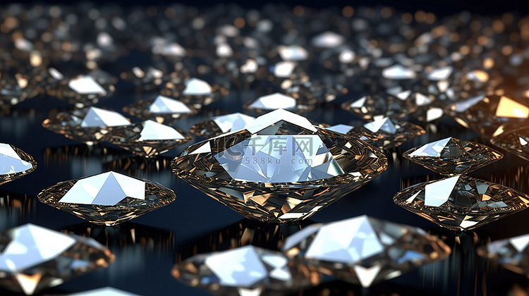 令人惊叹的 3D 插图中的钻石